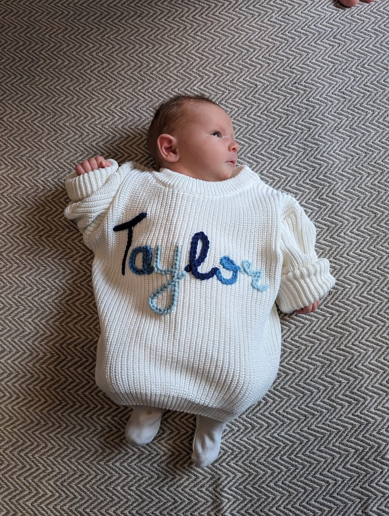 Hand Embroidered Name Jumper- Milk
