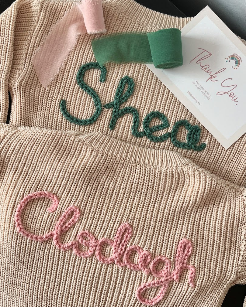 Hand Embroidered Name Jumper- Oat