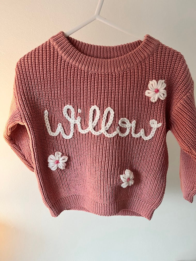 Hand Embroidered Name Jumper- Rose