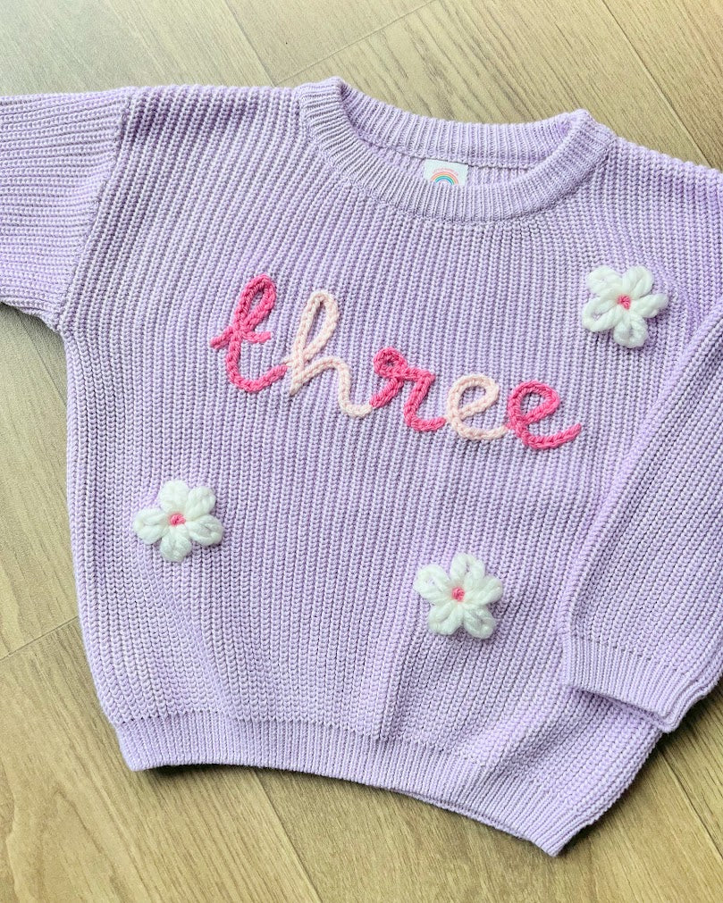Hand Embroidered Name Jumper- Lilac
