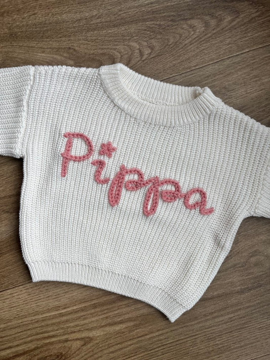 Hand Embroidered Name Jumper- Milk