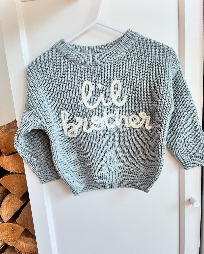 Hand Embroidered Name Jumper- Mist