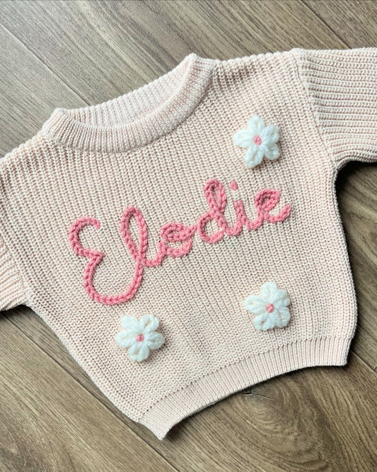Hand Embroidered Name Jumper- Oat
