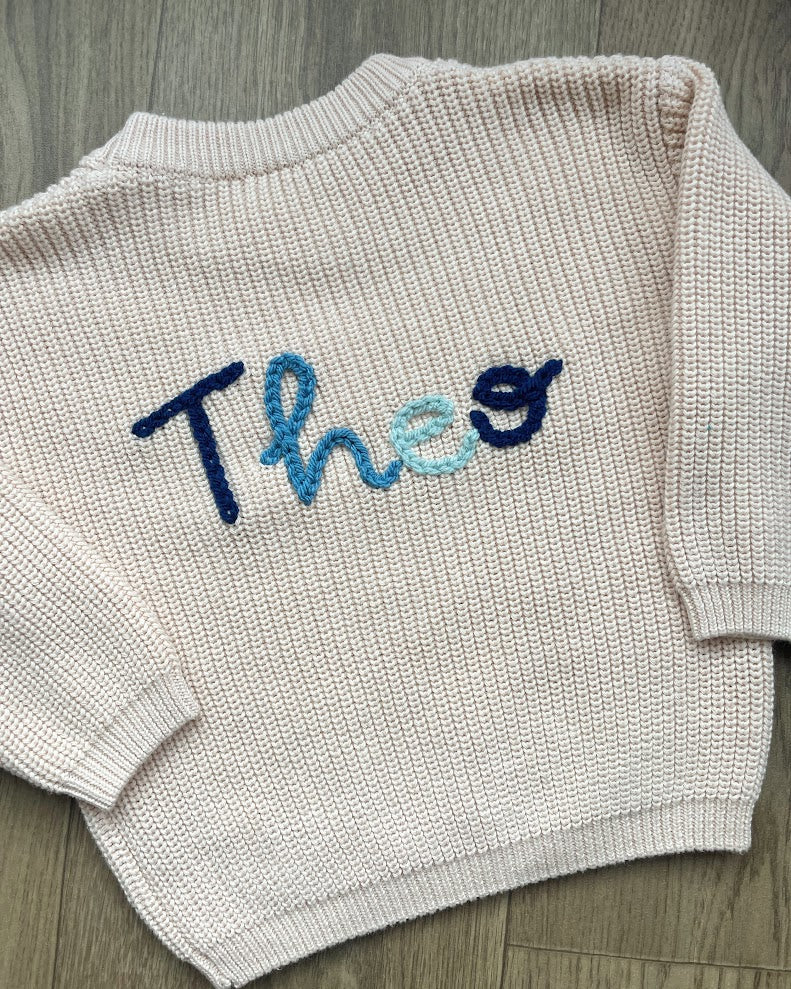 Hand Embroidered Name Jumper- Oat